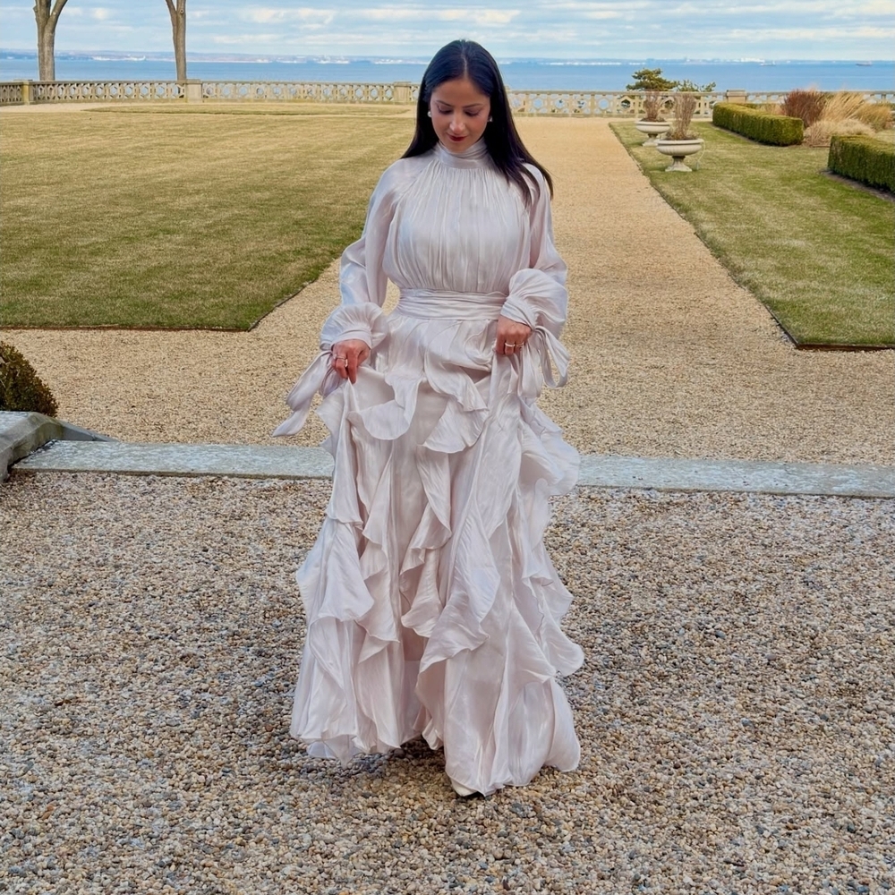Estella Puff Sleeve Ruffle Trim Maxi Dress Chic White Ruffled Maxi Dress - Picture 2 of 3